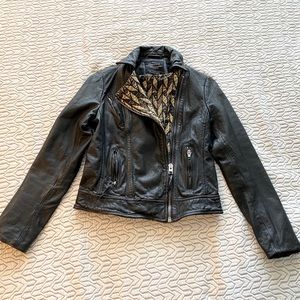 All Saints embroidered Leather biker jacket
